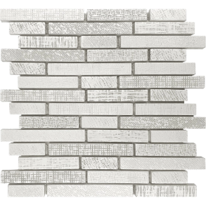 Baguette Super White Grey Textile Print Mosaic - stone tile